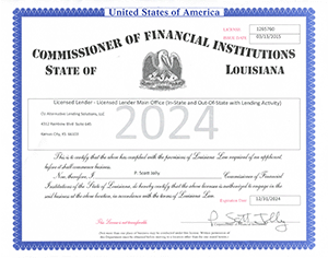 Licensed Lender Certificate