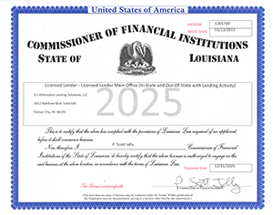 Licensed Lender Certificate